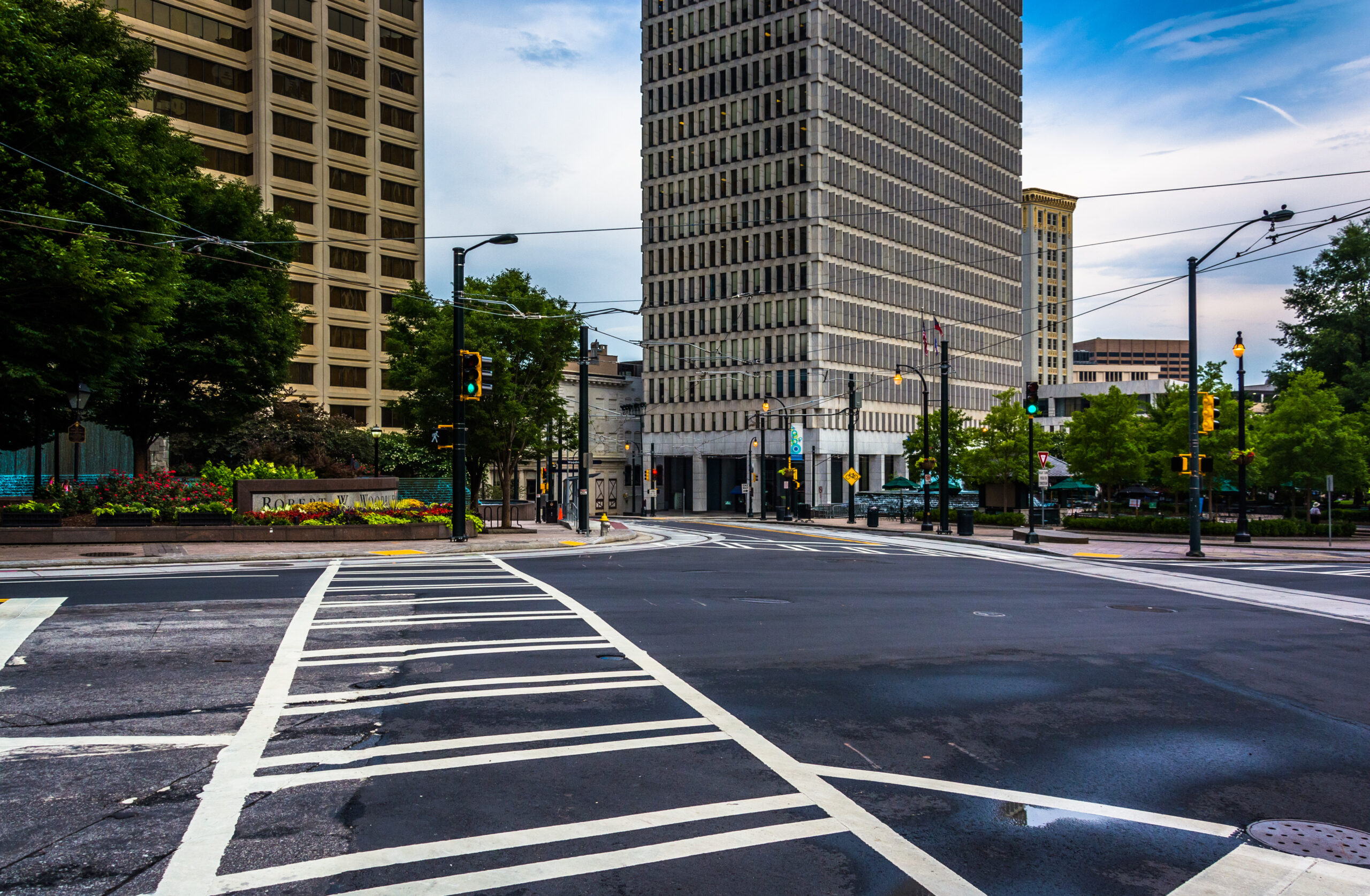 Crosswalk and buildings in downtown Atlanta, Georgia.